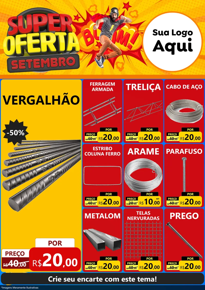 Modelo de Encarte para Encarte A4 Vertical com o tema Super Oferta Setembro para Ferragens