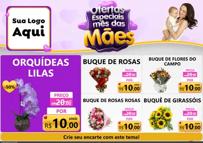 Modelo de Encarte para Encarte A4 Horizontal com o tema Ofertas Especiais - Mês das Mães para Floricultura e jardim