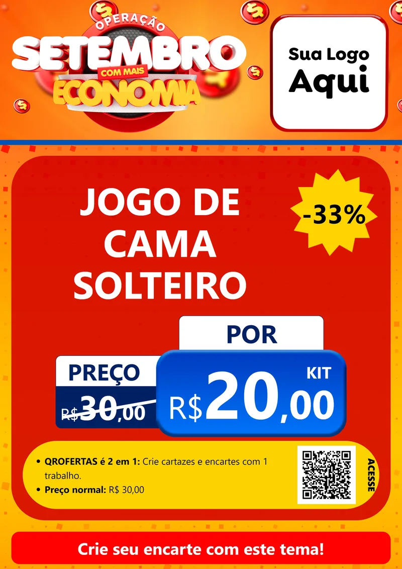 Modelo de Cartaz para Cartaz A4 Vertical com o tema Operação Setembro Com Muita Economia para Cama, Mesa e Banho