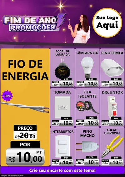 Modelo de Encarte para Encarte A4 Vertical com o tema Fim de Ano Promoções para Materiais Elétricos