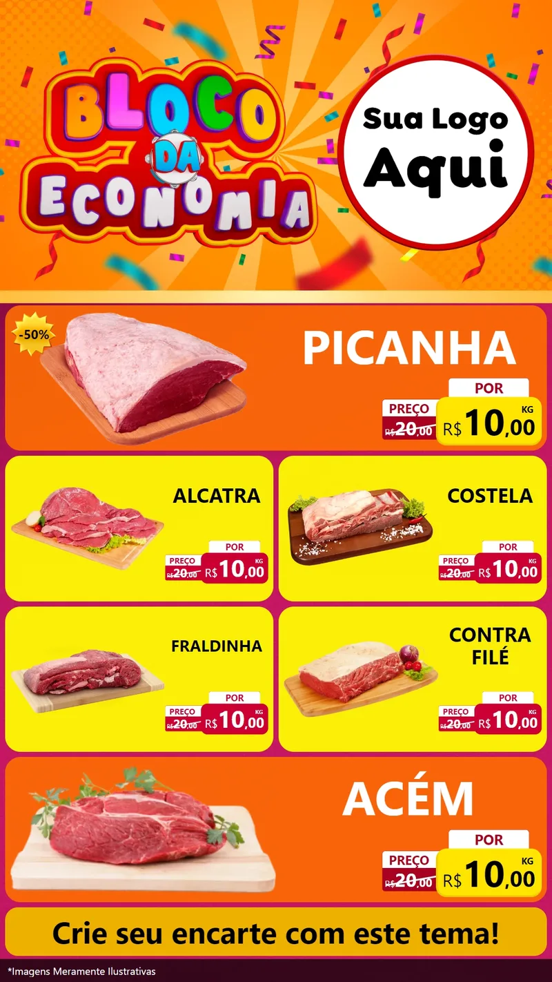 Modelo de TV para TV Vertical com o tema Bloco da Economia para Açougue