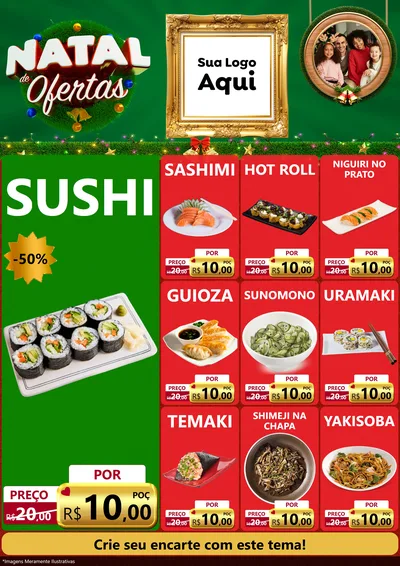 Modelo de Encarte para Encarte A4 Vertical com o tema Natal de Ofertas para Comida japonesa