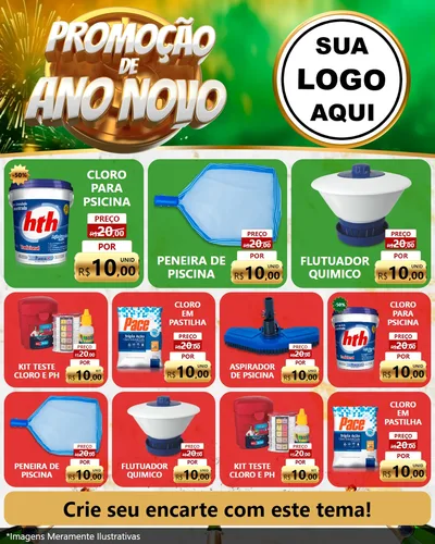 Modelo de Rede Social para Feed Instagram com o tema Promoção de Ano Novo para Produtos para Piscina