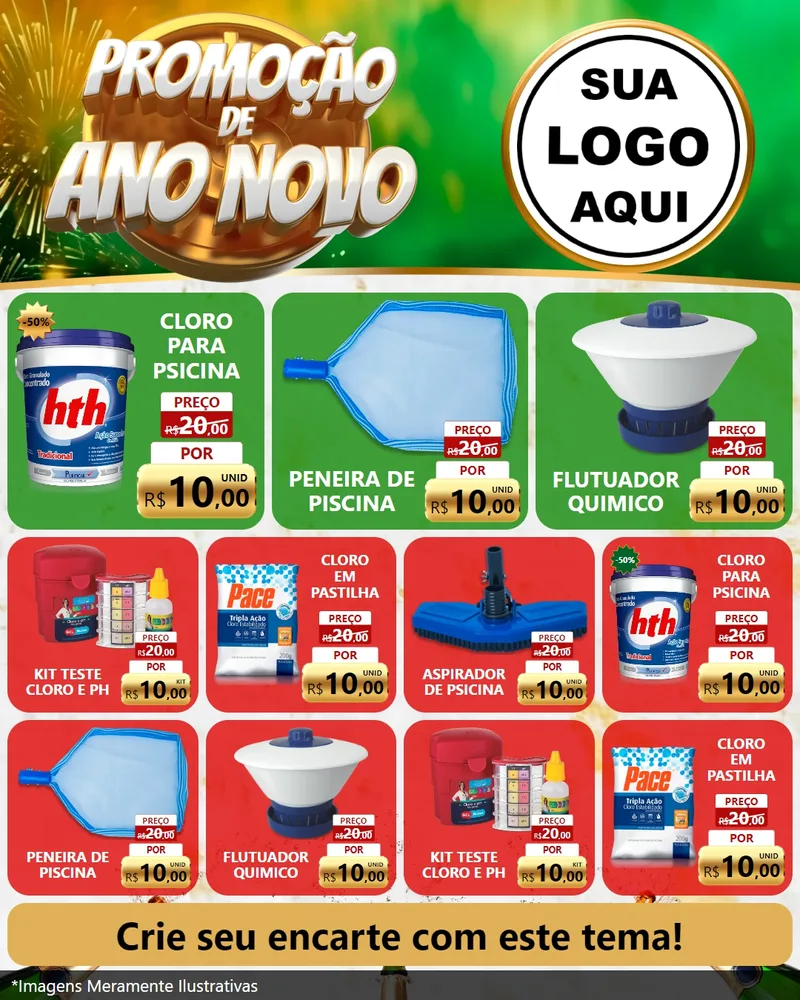 Modelo de Rede Social para Feed Instagram com o tema Promoção de Ano Novo para Produtos para Piscina