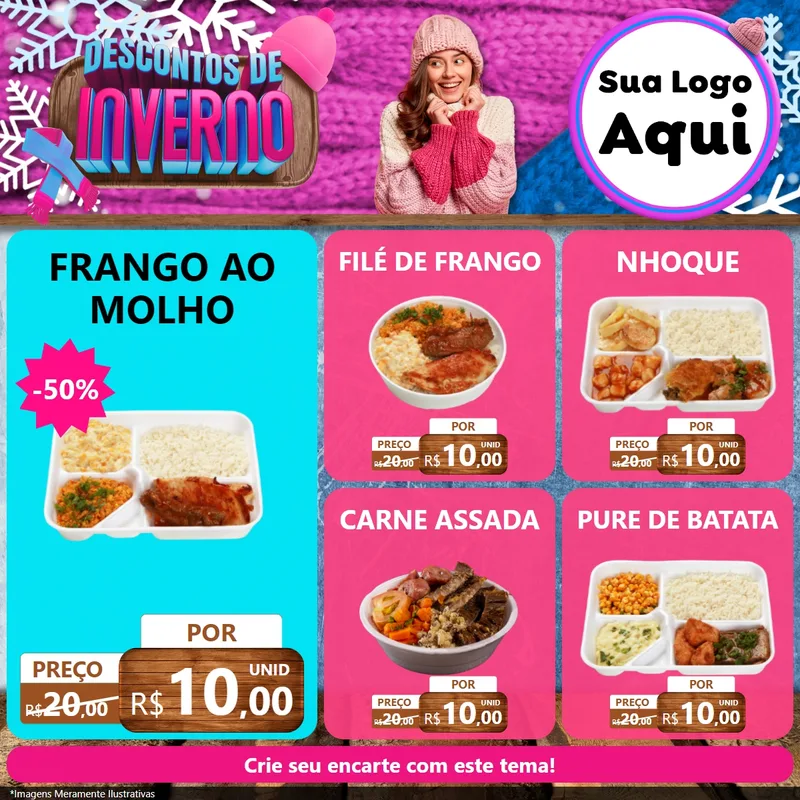 Modelo de Rede Social para Feed Facebook com o tema Descontos de Inverno para Restaurante