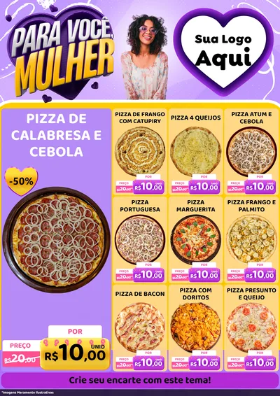 Modelo de Encarte para Encarte A4 Vertical com o tema Para Você, Mulher para Pizzaria