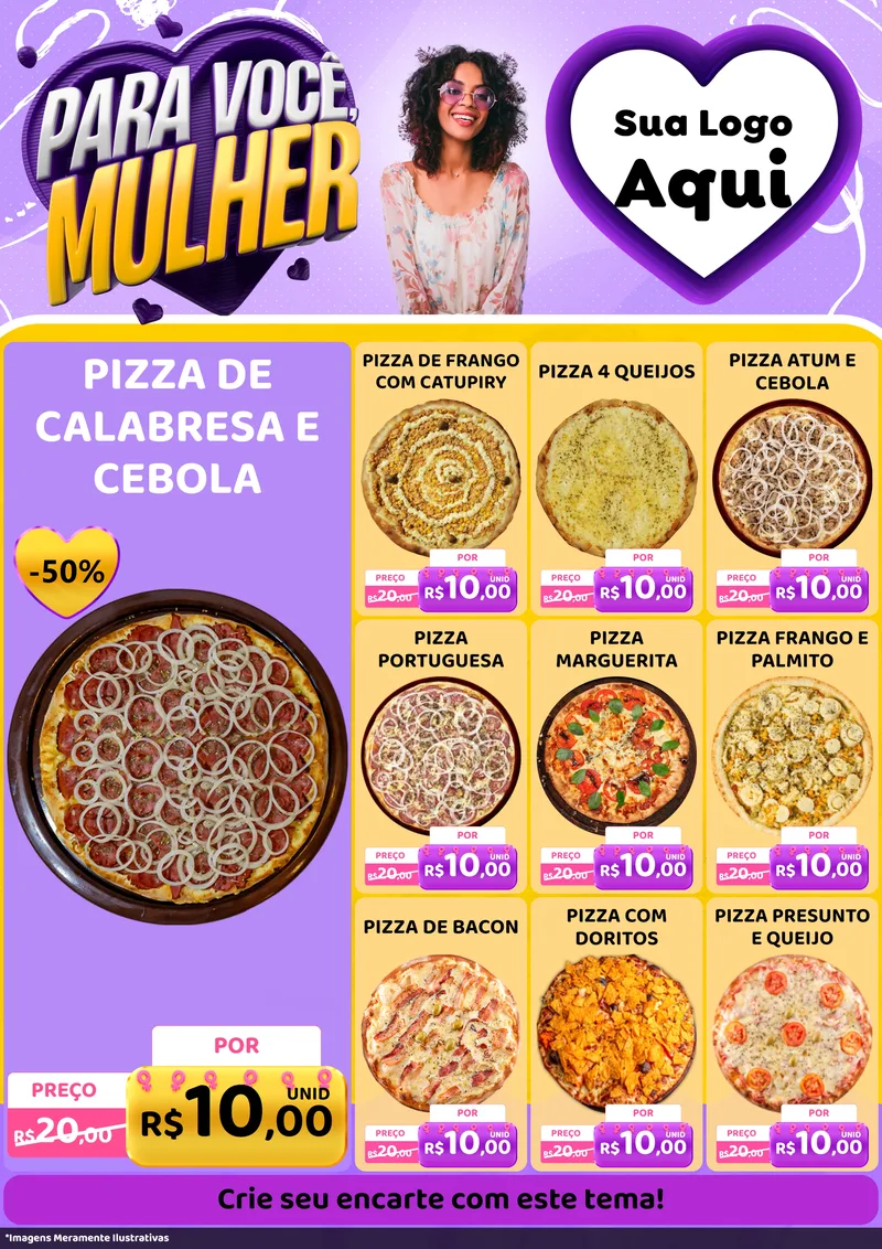 Modelo de Encarte para Encarte A4 Vertical com o tema Para Você, Mulher para Pizzaria