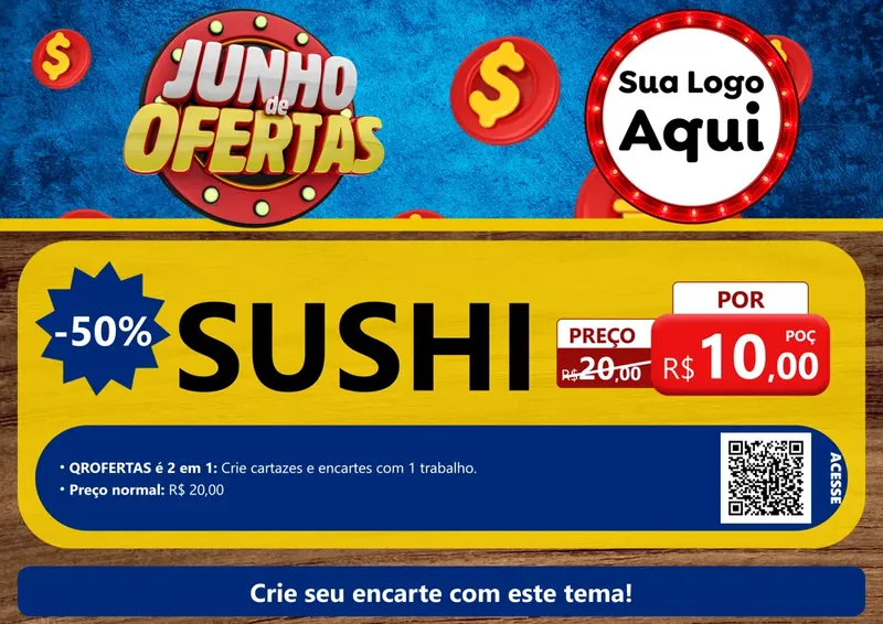 Modelo de Cartaz para Cartaz A4 Horizontal com o tema Junho de Ofertas para Comida japonesa