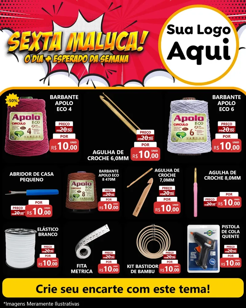 Modelo de Rede Social para Feed Instagram com o tema Sexta Maluca! para Armarinho e Aviamentos