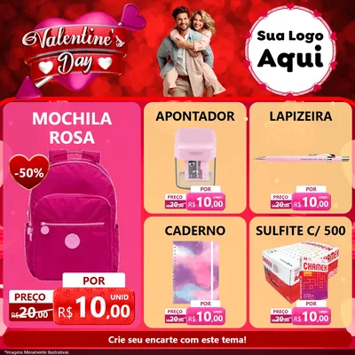 Modelo de Rede Social para Feed Facebook com o tema Valentine's Day para Papelaria