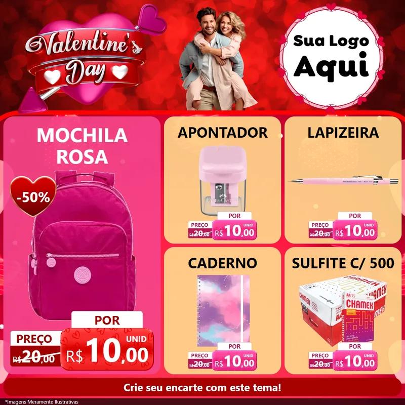Modelo de Rede Social para Feed Facebook com o tema Valentine's Day para Papelaria