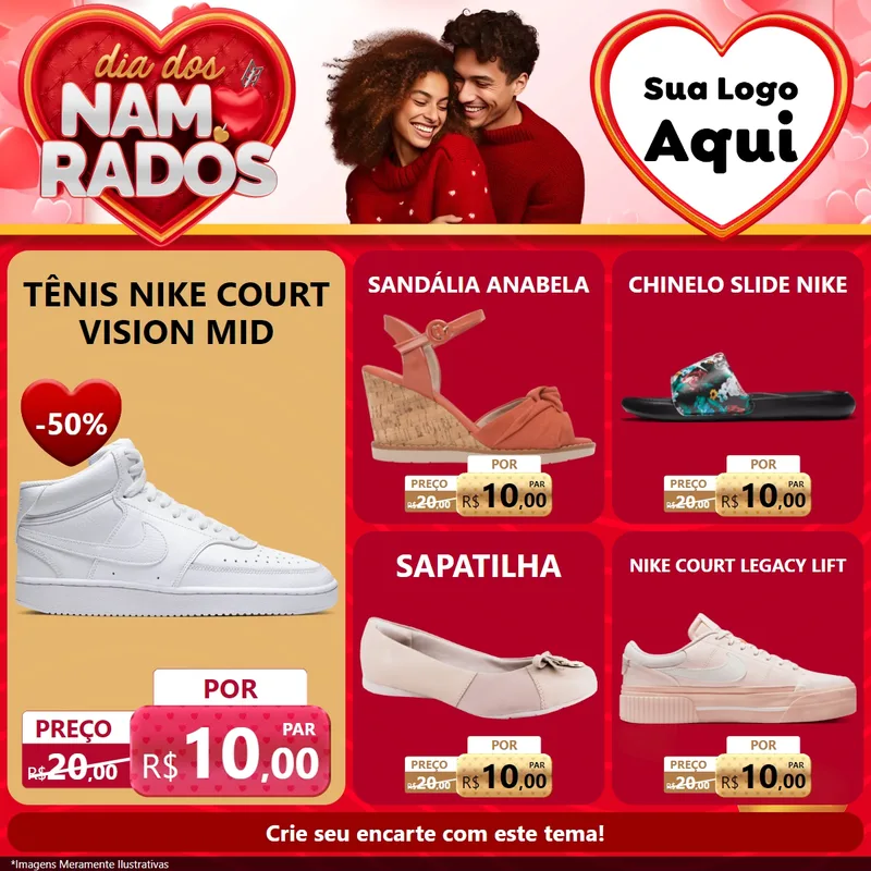 Modelo de Rede Social para Feed Facebook com o tema Dia dos Namorados para Calçados