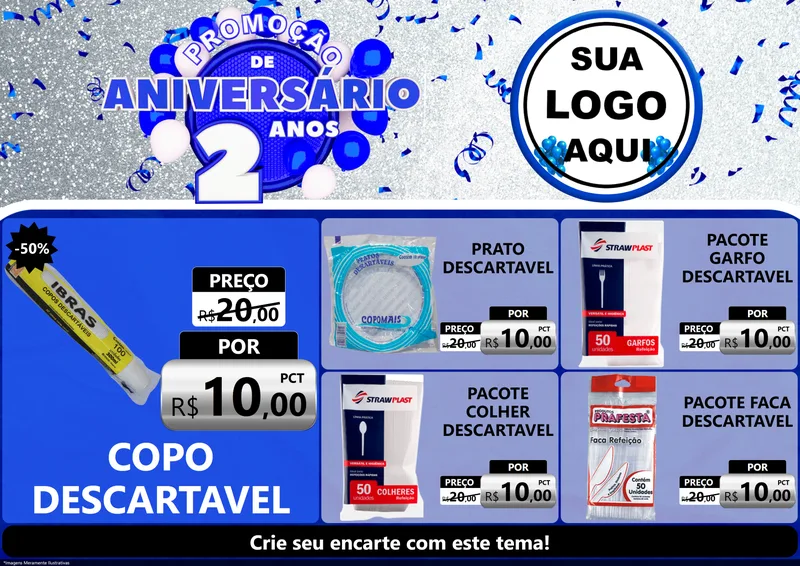 Modelo de Encarte para Encarte A4 Horizontal com o tema Promoção de Aniversário - 2 Anos para Embalagens