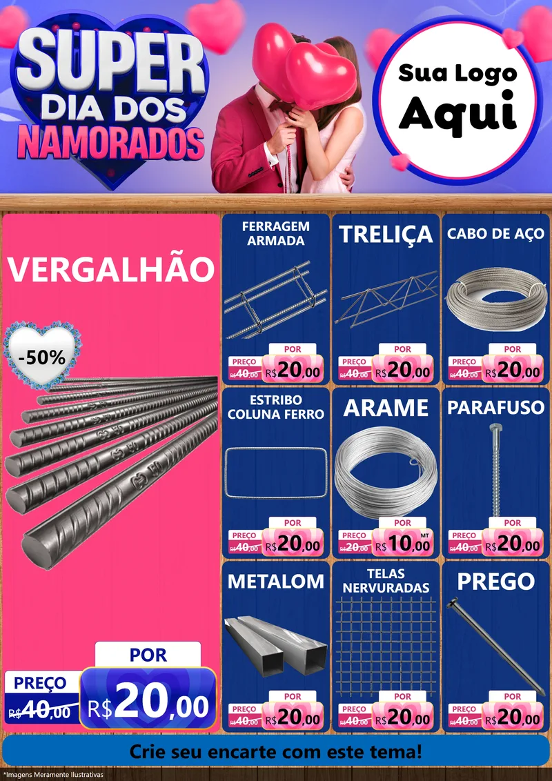 Modelo de Encarte para Encarte A4 Vertical com o tema Super Dia dos Namorados para Ferragens
