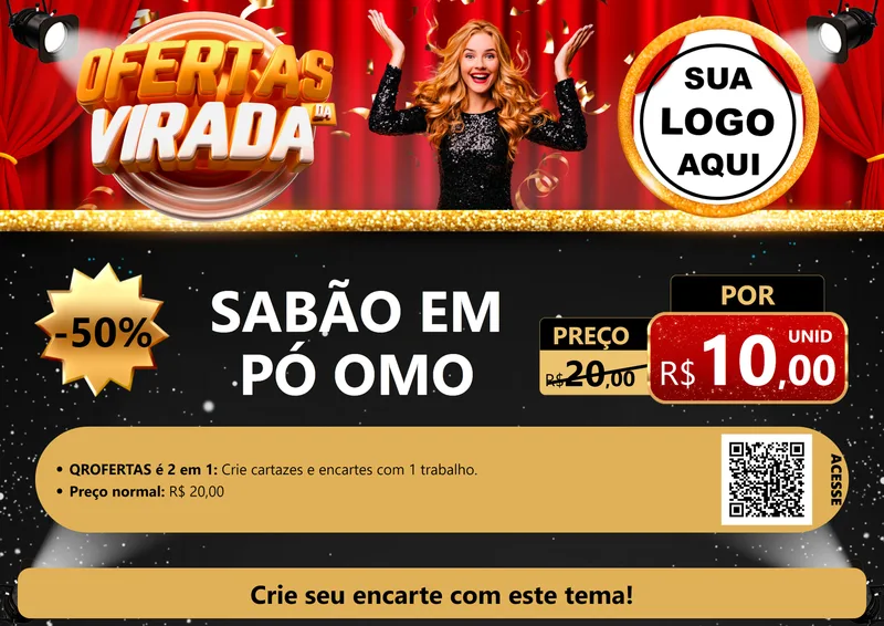 Modelo de Cartaz para Cartaz A4 Horizontal com o tema Ofertas da Virada para Produtos de Limpeza