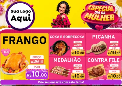 Modelo de Encarte para Encarte A4 Horizontal com o tema Especial Dia da Mulher para Assados