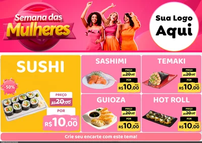 Modelo de Encarte para Encarte A4 Horizontal com o tema Semana das Mulheres para Comida japonesa