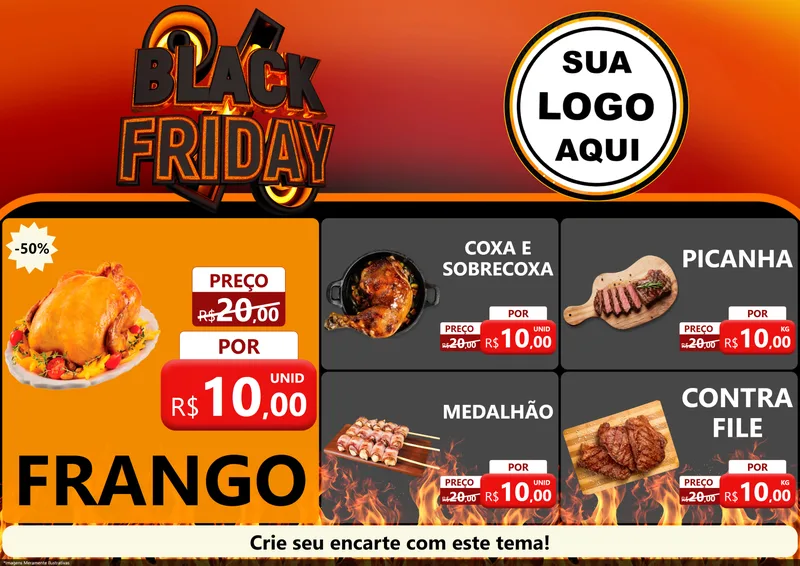 Modelo de Encarte para Encarte A4 Horizontal com o tema Black Friday para Assados