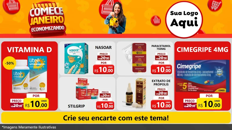 Modelo de TV para TV Horizontal com o tema Comece Janeiro Economizando para Farmácia