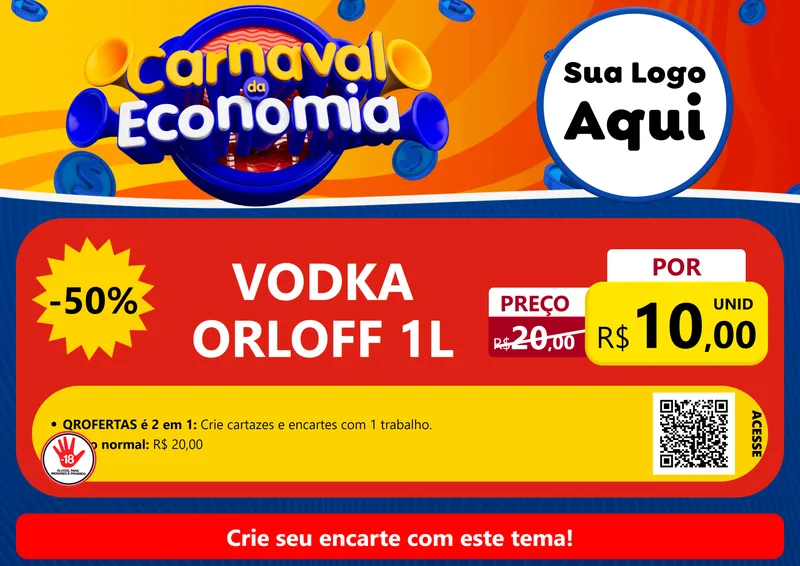 Modelo de Cartaz para Cartaz A4 Horizontal com o tema Carnaval da Economia para Distribuidora de bebidas