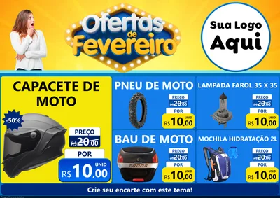 Modelo de Encarte para Encarte A4 Horizontal com o tema Ofertas de Fevereiro para Moto peças