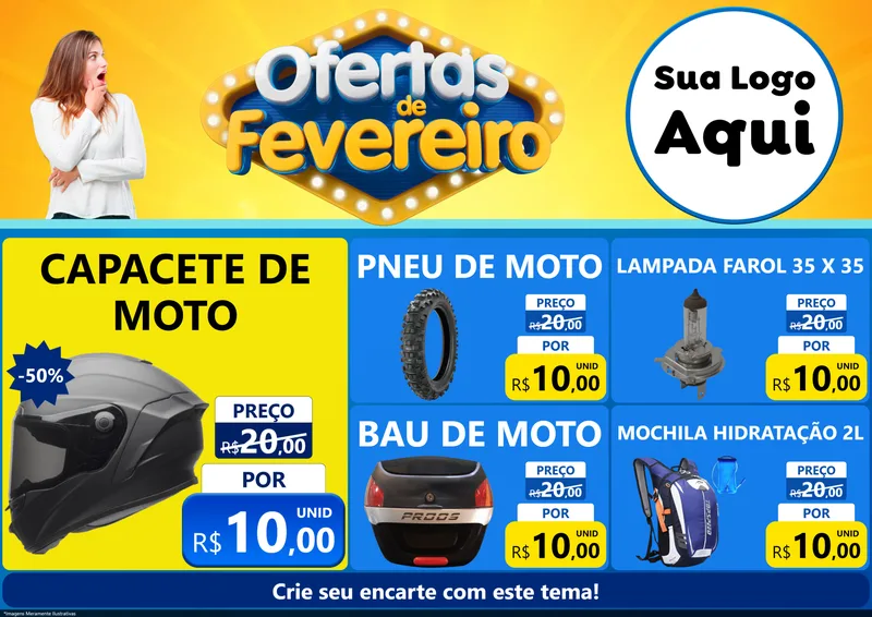 Modelo de Encarte para Encarte A4 Horizontal com o tema Ofertas de Fevereiro para Moto peças
