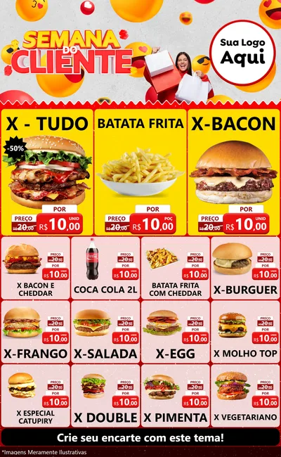 Modelo de Encarte para Encarte Grande com o tema Semana do Cliente para Hamburgueria
