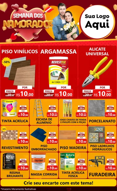 Modelo de Encarte para Encarte Grande com o tema Semana dos Namorados para Material para Construção