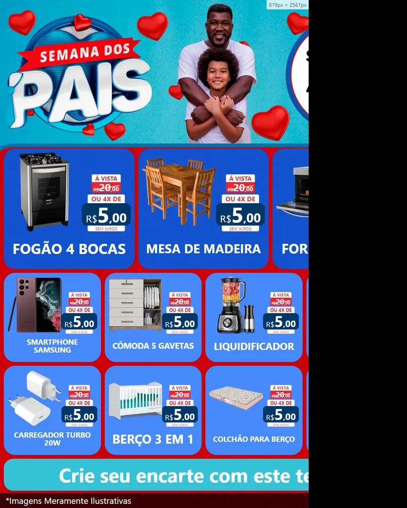 Modelo de Rede Social para Feed Instagram com o tema Semana Dos Pais para Móveis e Eletro