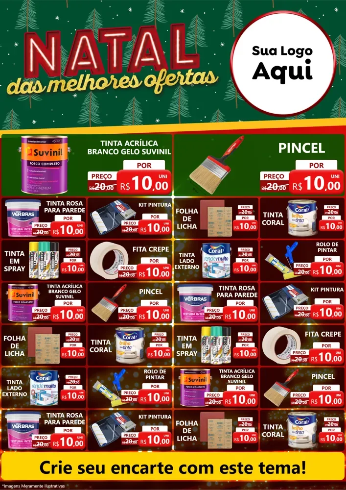 Modelo de Encarte para Encarte A4 Vertical com o tema Natal das Melhores Ofertas para Tintas e Ferramentas