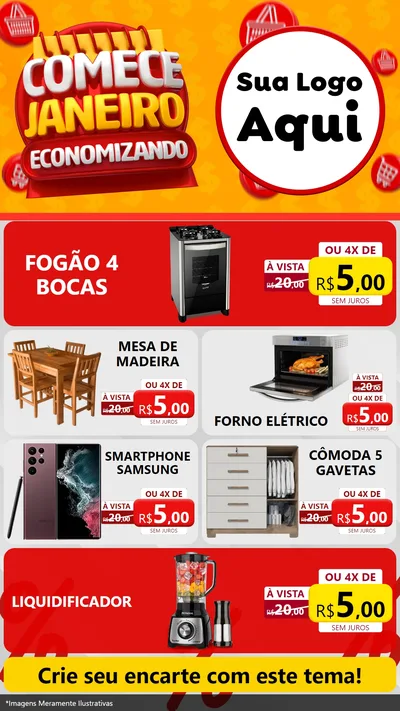 Modelo de TV para TV Vertical com o tema Comece Janeiro Economizando para Móveis e Eletro