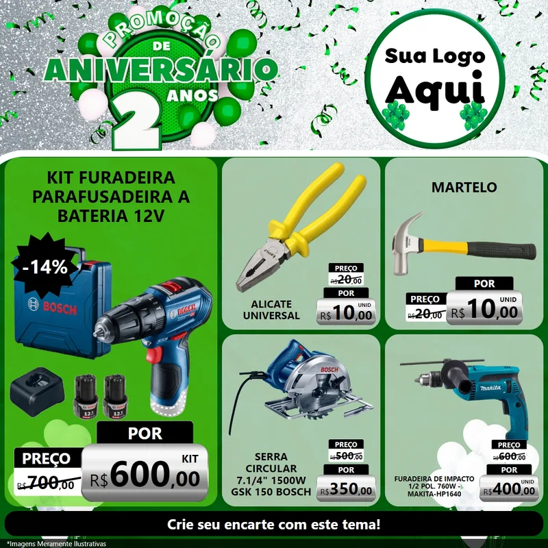 Modelo de Rede Social para Feed Facebook com o tema Promoção de Aniversário - 2 Anos para Maquinas e Ferramentas