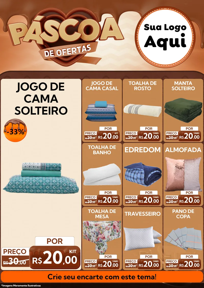 Modelo de Encarte para Encarte A4 Vertical com o tema Páscoa de Ofertas para Cama, Mesa e Banho