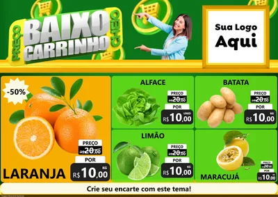 Modelo de Encarte para Encarte A4 Horizontal com o tema Preço Baixo Carrinho Cheio para Hortifrúti
