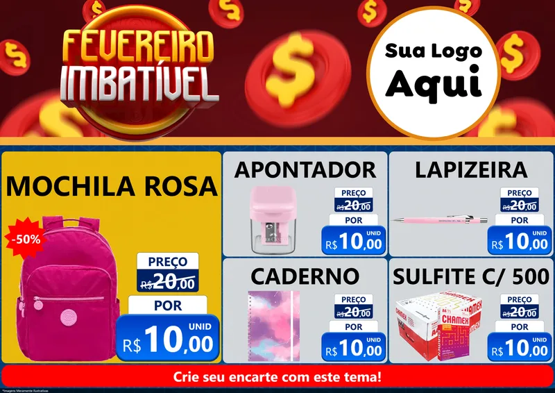 Modelo de Encarte para Encarte A4 Horizontal com o tema Fevereiro Imbatível para Papelaria