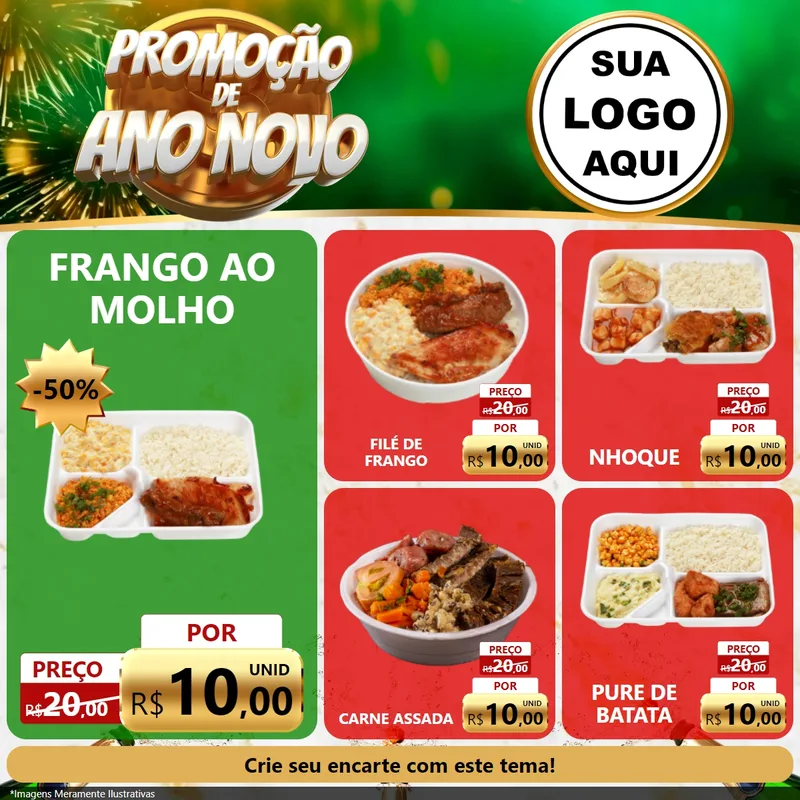 Modelo de Rede Social para Feed Facebook com o tema Promoção de Ano Novo para Restaurante