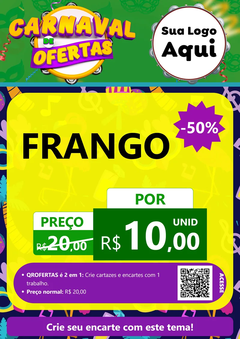 Modelo de Cartaz para Cartaz A4 Vertical com o tema Carnaval de Ofertas para Assados