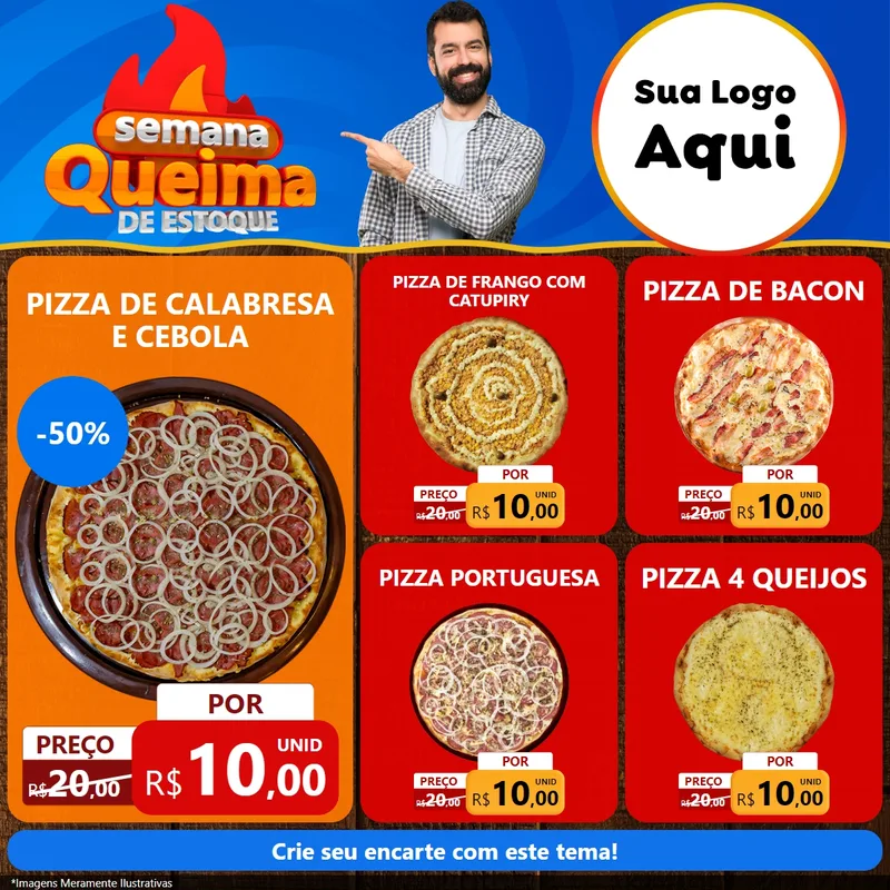 Modelo de Rede Social para Feed Facebook com o tema Semana Queima de Estoque para Pizzaria