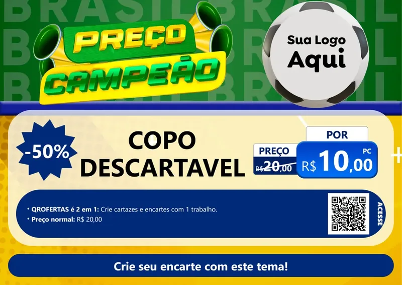 Modelo de Cartaz para Cartaz A4 Horizontal com o tema Preço Campeão - Copa para Embalagens