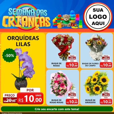 Modelo de Rede Social para Feed Facebook com o tema Semana das Crianças para Floricultura e jardim