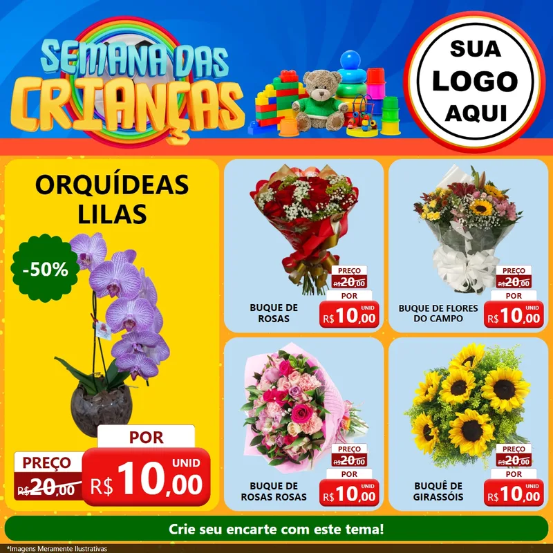Modelo de Rede Social para Feed Facebook com o tema Semana das Crianças para Floricultura e jardim