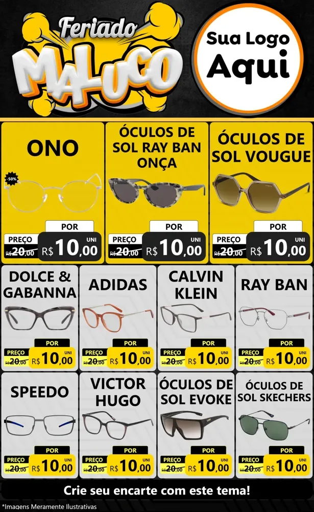Modelo de Encarte para Encarte Grande com o tema Feriado Maluco para Óticas