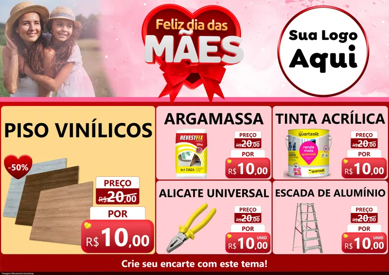 Modelo de Encarte para Encarte A4 Horizontal com o tema Feliz Dia Das Mães para Material para Construção