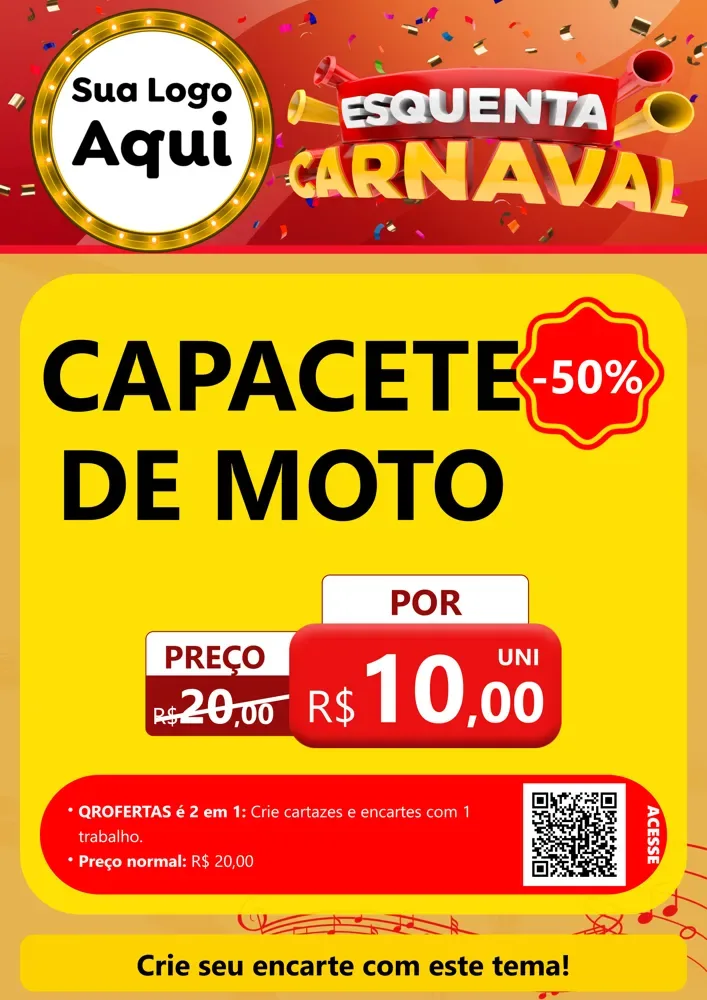 Modelo de Cartaz para Cartaz A4 Vertical com o tema Esquenta Carnaval para Moto peças
