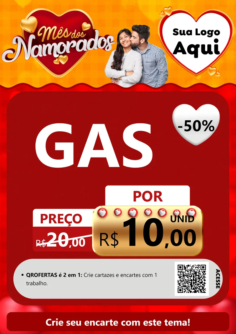 Modelo de Cartaz para Cartaz A4 Vertical com o tema Mês dos Namorados para Água e gás