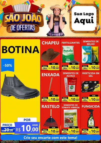 Modelo de Encarte para Encarte A4 Vertical com o tema São João de Ofertas para Agropecuária