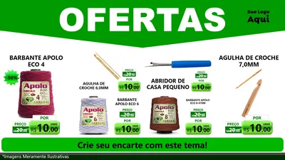 Modelo de TV para TV Horizontal com o tema Ofertas Verde Cartaz para Armarinho e Aviamentos