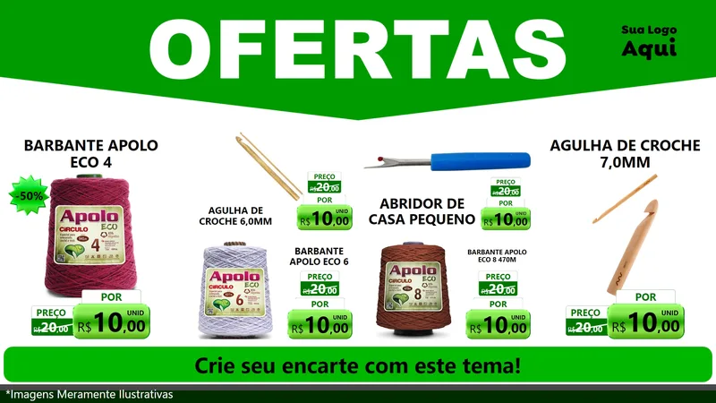 Modelo de TV para TV Horizontal com o tema Ofertas Verde Cartaz para Armarinho e Aviamentos