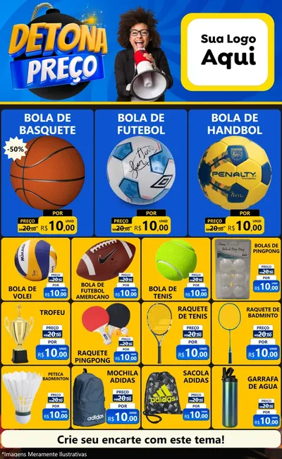 Modelo de Encarte para Encarte Grande com o tema Detona Preços para Artigos Esportivos