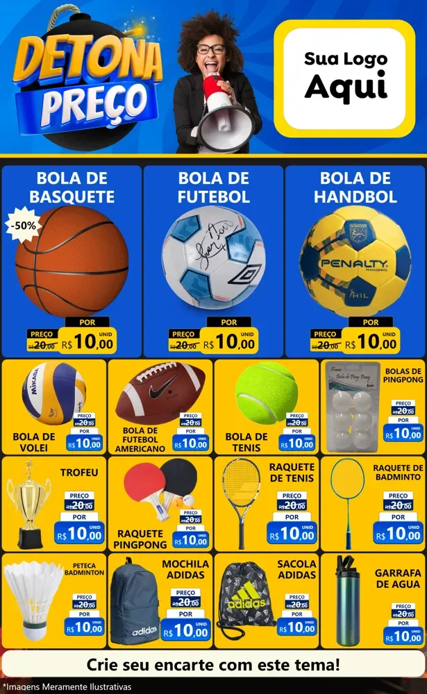 Modelo de Encarte para Encarte Grande com o tema Detona Preços para Artigos Esportivos